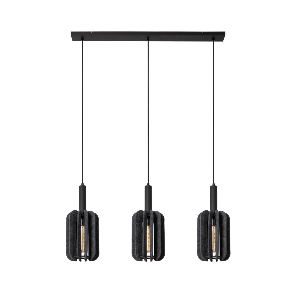Lucide Strakke hanglampRafal 3-lichts zwart met grijs - 45492/03/36